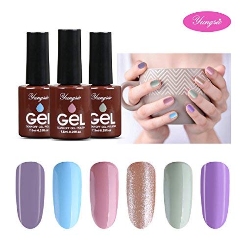 Soak Off UV Gel Nail Polish Set,YUNGSIO Gel Polish Art Kit,6 Colors Art Box