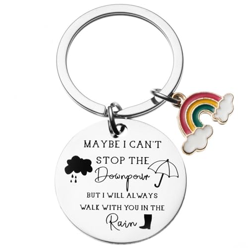 Valentine's Day Couple Gift Maybe I Can't Stop the Downpour but I Will Always Walk with You in the Rain Rainbow Keychain,Keyring Gifts for Friend (Rainbow)