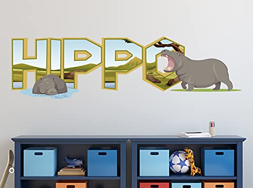 Hipopótamos en el Rio para Niños Calcomanías de Vinilo Personalizadas con Nombre Pegatinas de Letras Calcomanías de Pared KA523-1 (Gigante: 132cm x 46cm) Cover