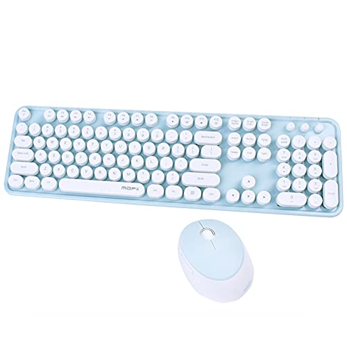 104-key Color Wireless Keyboard and Mouse Combination, Typewriter Key Office Keyboard, 2.4GHz Non-delay Connection and Optical Mouse Combination.(White & Green Style)