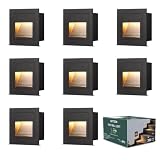 LetGlin 3W 300lm Iluminación Escalera - 8 Piezas, Enchufes Empotrados 68mm Negro