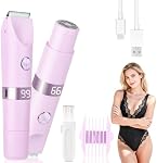2-in-1 Electric Shaver & Bikini Trimmer With LED Display for Women & Men,IPX7 Waterproof Wet/Dry Electric Razor With Dual Head , Rechargeable Painless Body & Facial Hair Remover, Travel-Size (Purple)
