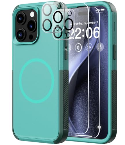 Diverbox for iPhone 15 Pro Max Case - [Compatible with MagSafe] [with Screen Protector ] [Shockproof] [Dropproof] Heavy Duty Protection Phone Case for iPhone 15 Pro Max (Teal)