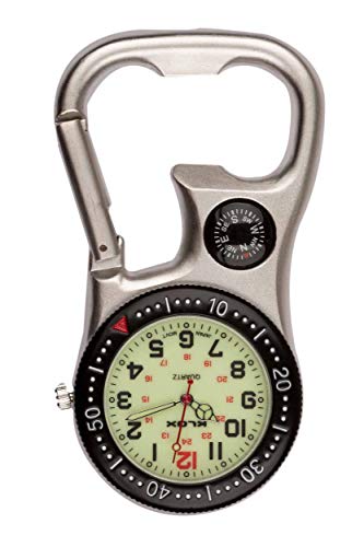 White Silver Clip-on Carabiner FOB Watch with Compass and Bottle Opener for Doctors