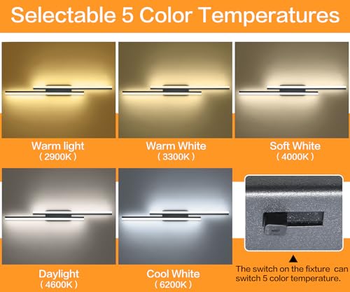 Image of PRESDE 48 Inch Bathroom Light Fixtures Black Vanity Light Bar LED Modern Bath Lighting Over Mirror 5CCT