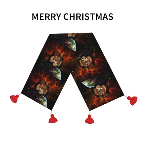 Chemin de table Noël de qualité avec pompon motif lion