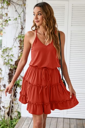 Image of Newshows Women's Summer Casual Dress Cute A Line Ruffle Hem Flattering Fit Beach Vacation Sundress