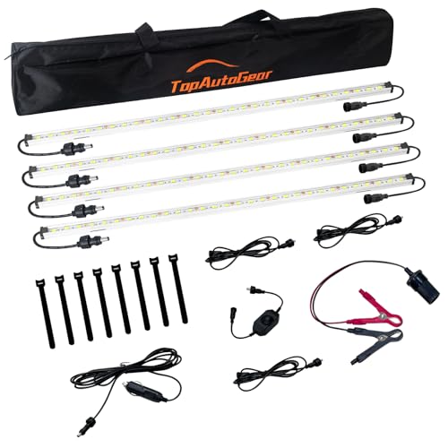 12V LED Interior Light Bar Kit Dimmable Camping String Lights Weatherproof IP67, Magnetic & Velcro Mounting, All-in-One Portable Lighting for RV, Camping Tent Car Trailer Boat, White 4Pcs