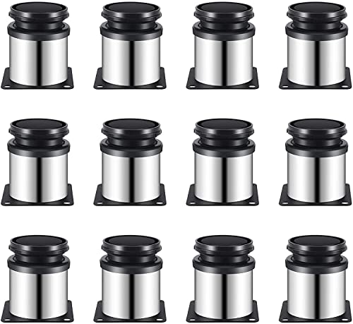 Euleryoo 12 Piezas Patas para Muebles Altura Regulables, Patas para Mesas Acero Inoxidable, Pies de Gabinete，Patas de Mesa ， Altura Ajustable de 0-15 mm, Vienen con Tornillos de Acero Inoxidable