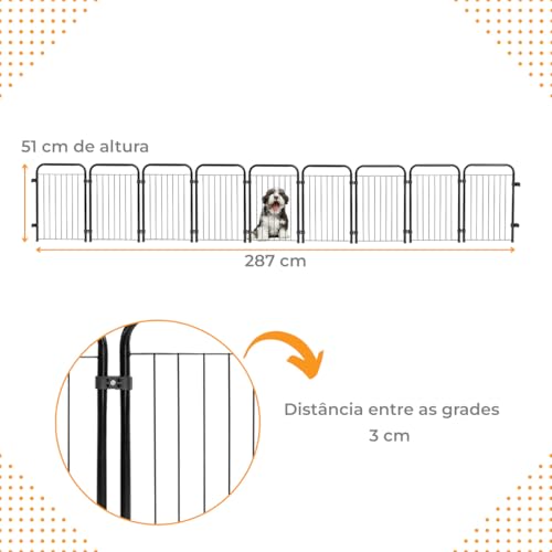 Cercado Caes Pet Cachorro Grade Cerca 9 Módulos 51 cm Altura (Preto)