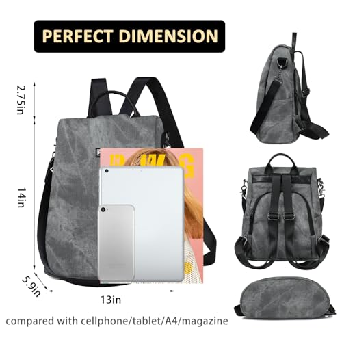 Image of Fmeida PU Leather Backpack Purse for Women Anti Theft Backpack Convertible Fashion Travel Purse Grey