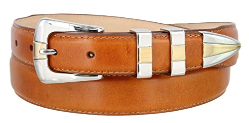 S6096 Genuine Full-Grain Cowhide Leather Tan Dress Belt 1-1/8