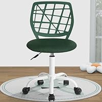 FurnitureR Small Rolling Armless Desk Chair, Cute Chic Adjustable Swivel Study Writing Task Chair with Soft Fabric Cushion and Plastic Mid-Back for Teens Children Kids, Dark Green