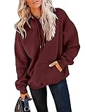 Yuccalley Women's Long Sleeve Fashion Pocket Hoodies Casual Pullover Tops (US, Alpha, Large, Regular, Regular, Wine Red)