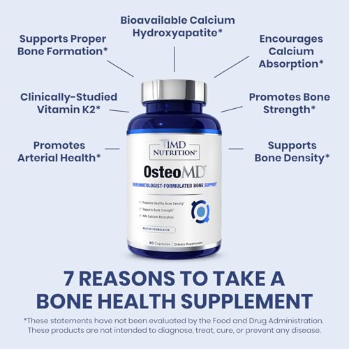 1MD Nutrition OsteoMD for Comprehensive Bone Support | with Calcium Hydroxyapatite, Vitamin D3 & K2 | 180 Capsules (2-Pack)