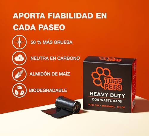 Miniatura 2 de Tuff Pets Bolsas Caca Perro Biodegradables Extragruesas En Rollos Bolsas Perro Con Asas Para Atar Bolsa Caca Perro Un 50 Más Gruesa Almidón De Maíz 16 Rollos 160 Bolsas