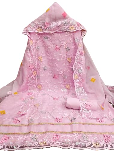 Image of Women's Organza Silk Embroidery Unstitched Salwar Suit Dress Material