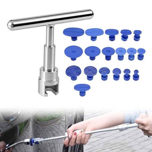 ESWW 18PCS Car Dent Puller Kit, Dents Remover Tool for Car, Paintless Dent Removal Kit with T-Shape Slide Puller and 18 Suction Cups, Damage-Free Universal Auto Body Dents Repair for Cars and SUVs