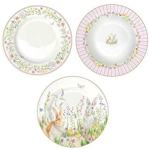 Easy Life Set 18 piatti pasquali servizio per 6 persone in porcellana "Happy Easter"