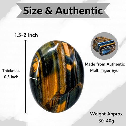 Image of Certified Multi Tiger Eye Crystal Palm Pebbles Stones for Anxiety Stress Relief Massage - AAA Grade Original Healing Gemstone Agate Palm Stone for Yoga Meditation Spiritual Reiki Feng Shui