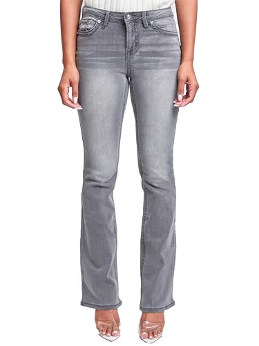 YMI Women's Mid Rise Heavy Stitch Bootcut Loop Studded Jeans