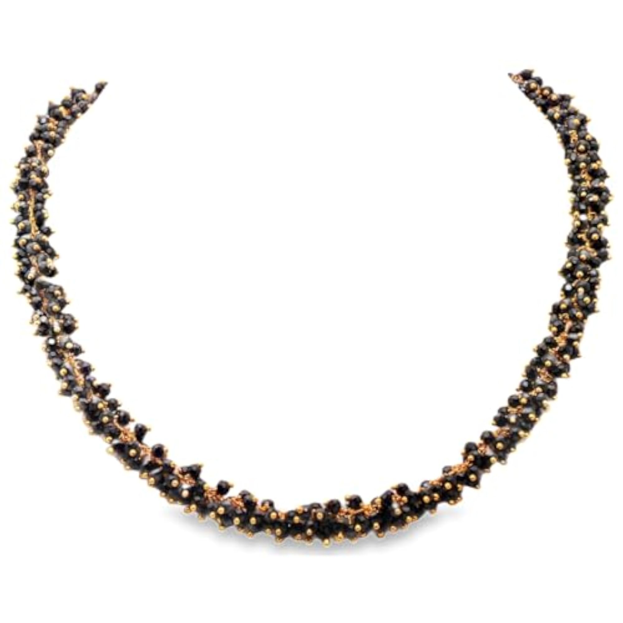 Women's Jaipur Black Spinel Color Zirconia Bead Necklace, Yellow Gold