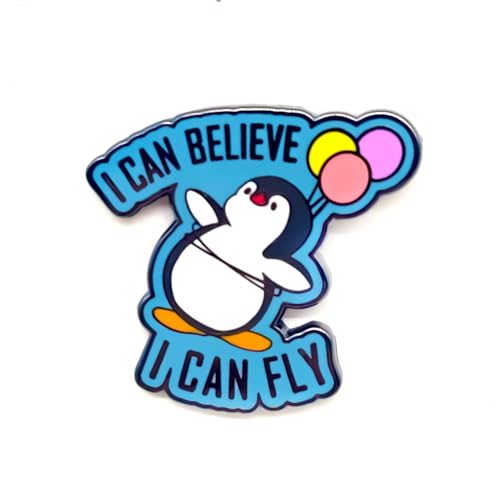 Image of Cute Penguin Soaring with Balloons Pin - Animal World Series | Premium Enamel Pin - Statement Lapel Pin - Plated Badge for Clothing, Bags, Hats, Jackets, and Lanyards
