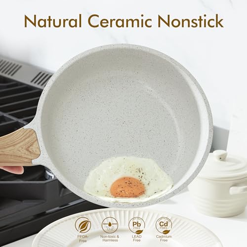 SENSARTE Nonstick Ceramic Frying Pan Skillet, 8-Inch Omelet Pan, Healthy Non Toxic Chef Pan, Induction Compatible Egg Pan with Heat Resistant Handle, PFAS-Free, White