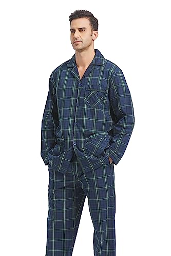 Men Cotton Pajama Set For Men 2 Piceces Plaid Comfy Nightwear PJS With Pockets4