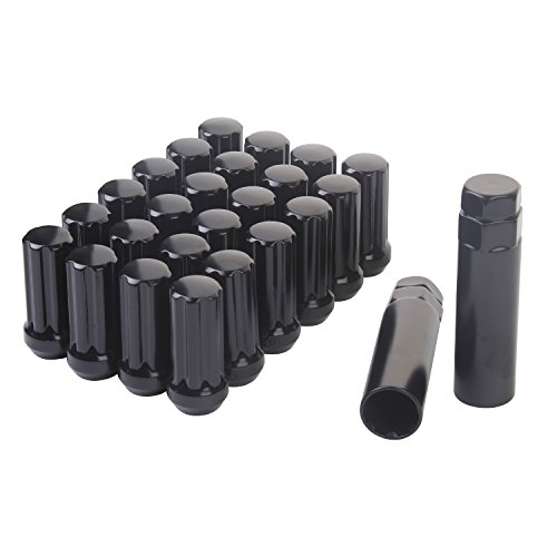 HanAuto Black Lug Nuts with 2 Key (14mm x 1.5 Thread Size) - Pack of 24 Wheel Lug Nuts, 75114K242