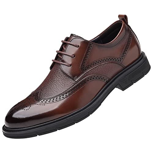 ANUFER Hombres Piel Genuina Zapatos Derby Formales con Cordones Vestir Boda Negocios Marrón SN01612 EU38