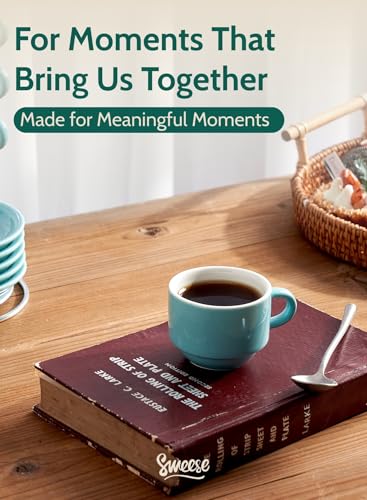 Image of Sweese 8 Ounce Porcelain Stackable Cappuccino Cups with Saucers and Metal Stand - for Specialty Coffee Drinks, Cappuccino, Latte, Americano and Tea - Set of 4, Turquoise