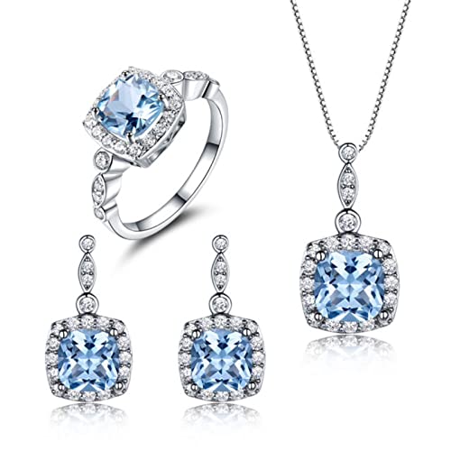Ensemble topaze bleu ciel argent 925 : la parure complète sans fausse note