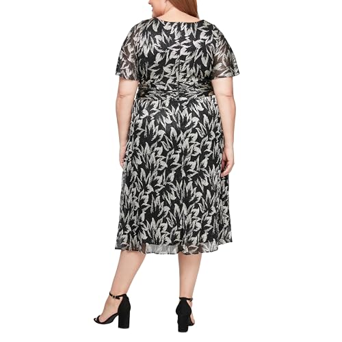 Image of S.L. Fashions Women's Short Sleeve Tea Length V-Neck Mother of The Bride Dress with Ruched Waist, Wedding Guest (Plus Size)
