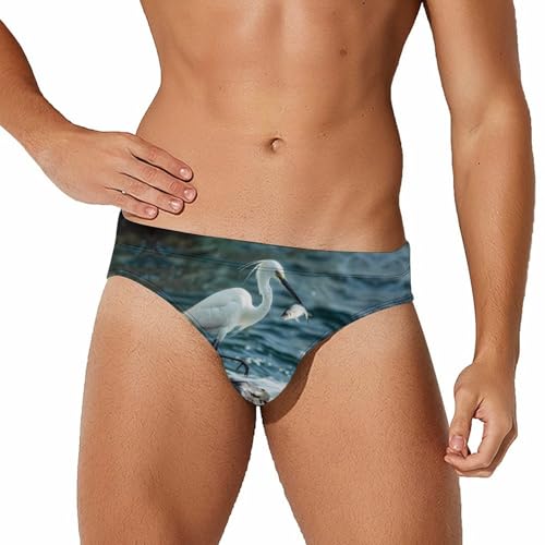 Heron Water Bird Fish Novelty Men's Swimming Brief Swimwear Pants Trunks Beach Shorts Underwear