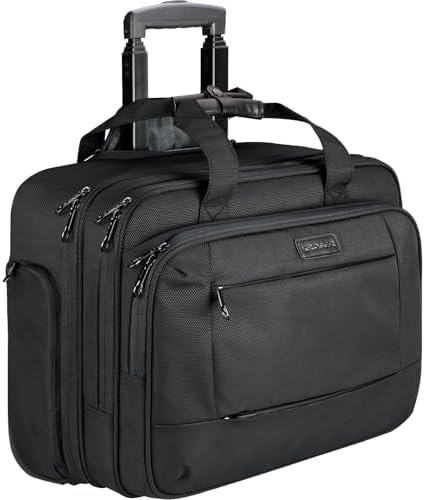 KROSER Rolling Laptop Briefcase Premium Laptop Bag Fits Up to 17.3 Inch Laptop Water-Repellent Wheeled Computer Bag Overnight Roller Case with RFID Pockets for Business/Travel/School/Men/Women-Black