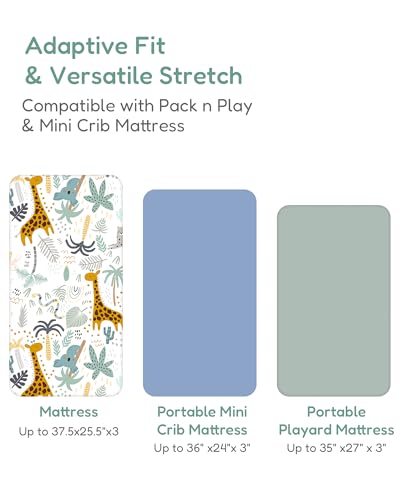 Image of Pack and Play Sheets Fitted 2 Pack, 38x26 Graco Pack n Play Sheets for Playard & Travel Crib Mattress, Ultra Soft Jersey Knit, Breathable Stretchy Deep Pocket, Compatible with Mini Cribs