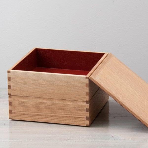 松屋漆器店 白木塗り タモ製6.0寸二段重内朱 6寸 お重 重箱 越前漆器