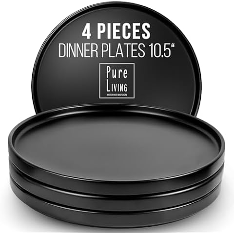 PURE LIVING Matte Black Dinner Plates Set Cover