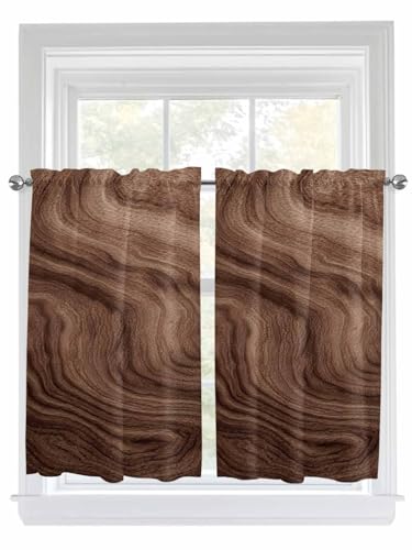Lsrtoss 2 Panel Kitchen Curtains for Windows, Retro Wood Grain