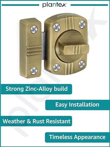 Image of Plantex Bathroom Door Latch /Heavy Duty Zinc Latch for Bathroom /Latch Lock for Main Door /Door Stopper /Baby Latch for Door -Pack of 1 (Brass Antique)