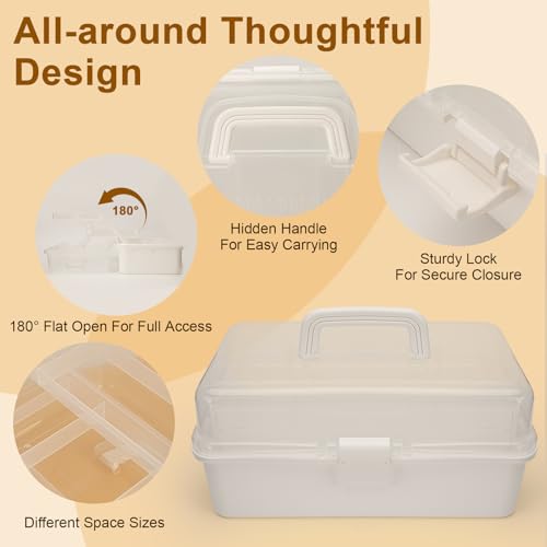 Image of VZZNN 2 Pack 3 Layer Plastic Storage Box Organizer with Handle, Portable Art Craft Supply Tool Box for Sewing, Medication, Hair Accessories, Nail, Office and Home Use - White