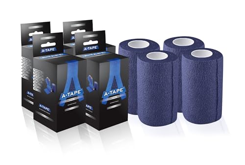 Image of A-Tape Breathable Self Adhesive Wrap, Athletic, Non Woven Cohesive Bandage - for Sports, First Aid Medical, Wrist, Swelling (5 cm, 4.5 mtr) Pack of 4(Navy Blue)