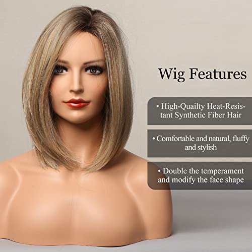 Haircube ASFTL009-1 Ash Blonde Bob Wig Short Hair Side Parting Wig Hand-Tied Hairline Shoulder Length Ombre Wig Natural Looking Synthetic Ladies Wig thumb #2