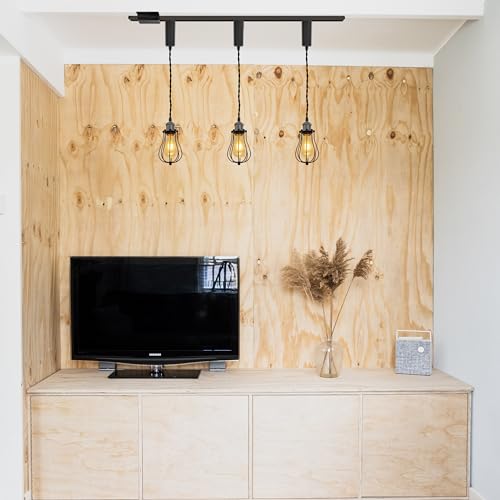 Kiven H-Type Track Lighting, 3-Light Industrial Halo Track Lighting Pendants Adjustable Cord Length, H Track Light Pedant for Kitchen Island Home Cafe Bedroom,Pearl Black - Thumbnail 7