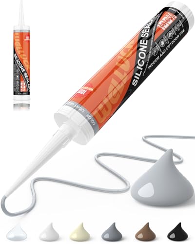Image of WELLUCK Light Gray Silicone Caulk, 100% Waterproof Silicone Sealant Adhesive Caulking,for RV, Kitchen,Bathroom, Window, Door, Glass,10.2FL.OZ /300ML (1Pack)