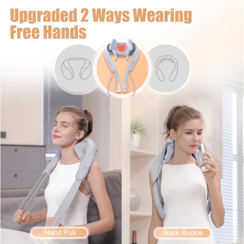 MASGRE Electric Shiatsu Back and Neck Massager, Cordless Shoulder Massager with Heat, Deep Tissue 3D Kneading Massage Pillow for Shoulder, Leg, Body Muscle Pain Relief, Gifts for Men Women