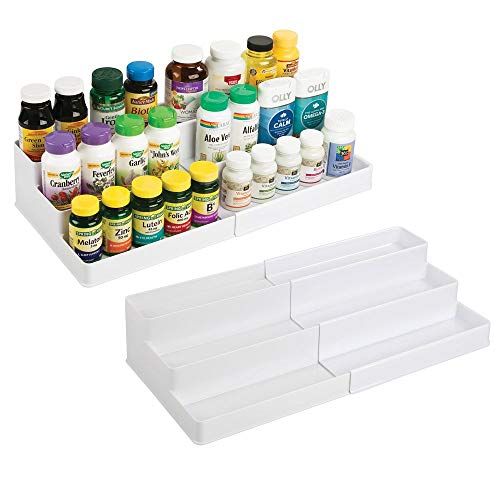 mDesign Adjustable, Expandable Plastic Vitamin Rack Storage Organizer Tray for Bathroom Vanity, Countertop