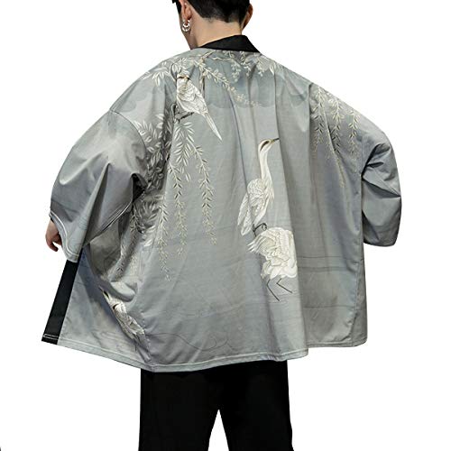 Image of PRIJOUHE Men's Japanese Kimono Cardigan Jackets Casual Long Sleeve Open Front Coat Lightweight Yukata Outwear