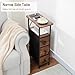 LOAKEKEL Narrow End Tables Living Room Set of 2 with Charging Station, Skinny Side Table with Fabric Drawers, Slim Nightstand for Bedroom, Small Spaces, Couch, Brown, HETNDP03BR